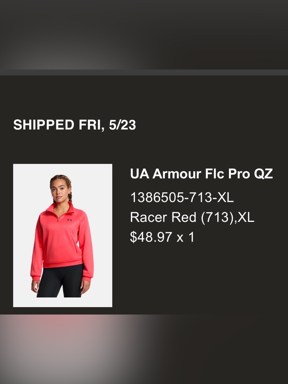NWT Under Armour neon red Quarter-Zip Pullover women’s XL
